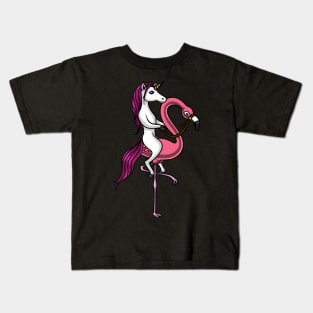 Magical Unicorn Riding A Flamingo Bird Kids T-Shirt